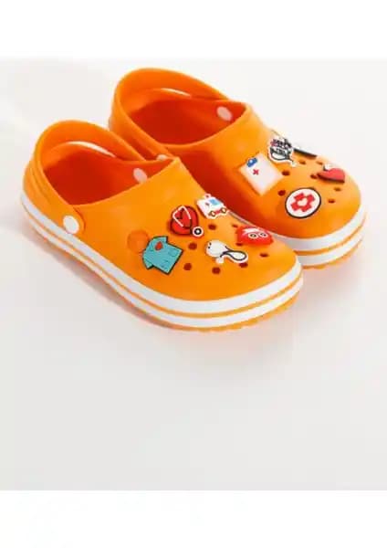 Ozyo Samesa Turuncu Düz Aksesuarlı Clogs Kadın Günlük ve Plaj Terliği