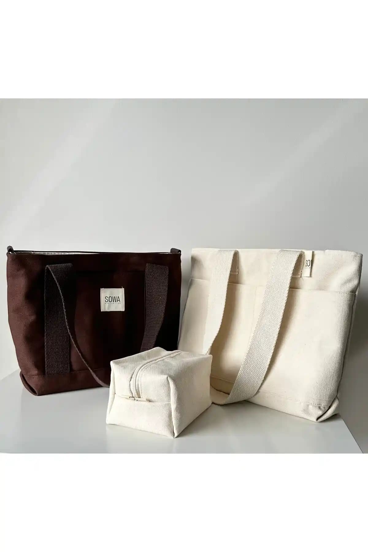 Sowa Collection 3'lü Kanvas Çanta Seti Günlük ve Şık Kullanım İçin Uygun