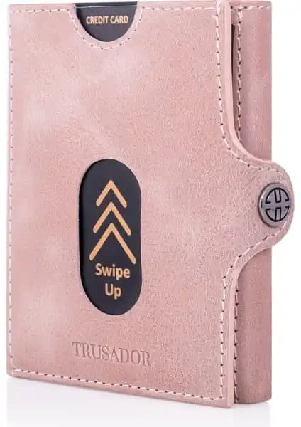 Trusador Valencia Pembe Kartlık: Şık ve Fonksiyonel Hakiki Deri Unisex Cüzdan