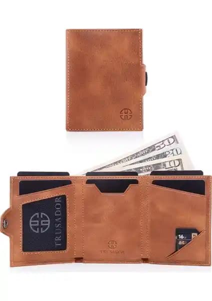 Trusador Verona Taba Hakiki Deri Mini Unisex Fermuarlı Cüzdan Günlük Kullanım İçin