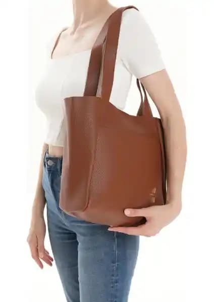 With-W Wıth-W Kadın Taba Shopper Omuz Çantası Günlük ve Şık Kullanım İçin Ideal