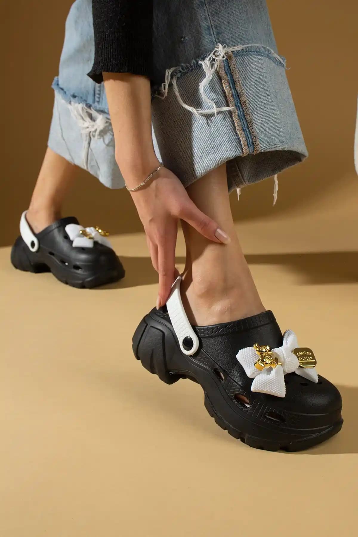 Kadın Siyah Eva Deniz Plaj Aşçı Doktor Hastane Rahat ve Şık Terlikler