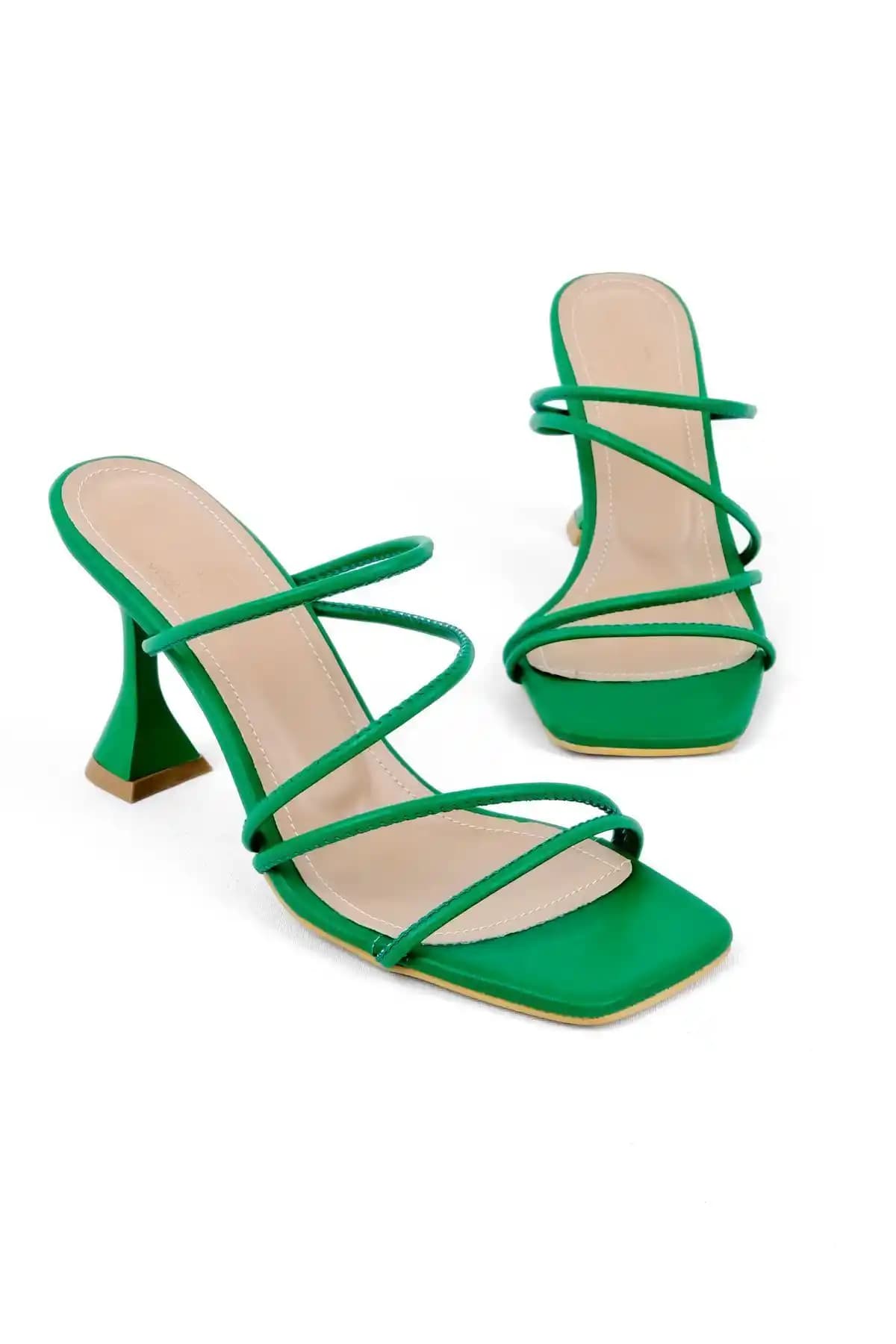 LAL Shoes & Bags Kadın Topuklu Terlik Ip Detaylı Yeşil Şıklık ve Konfor Bir Arada