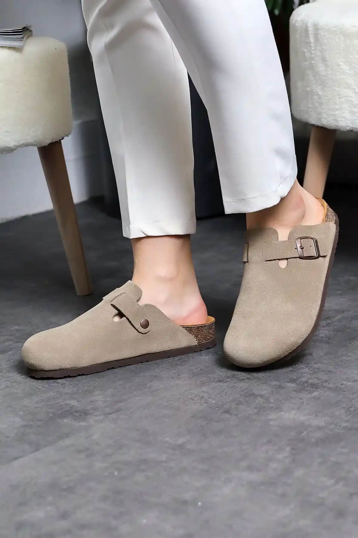 Land of Cork Snape Sabo Süet Unisex Anatomik Kapalı Terlik Doğal Deri ve Mantar Tabanlı