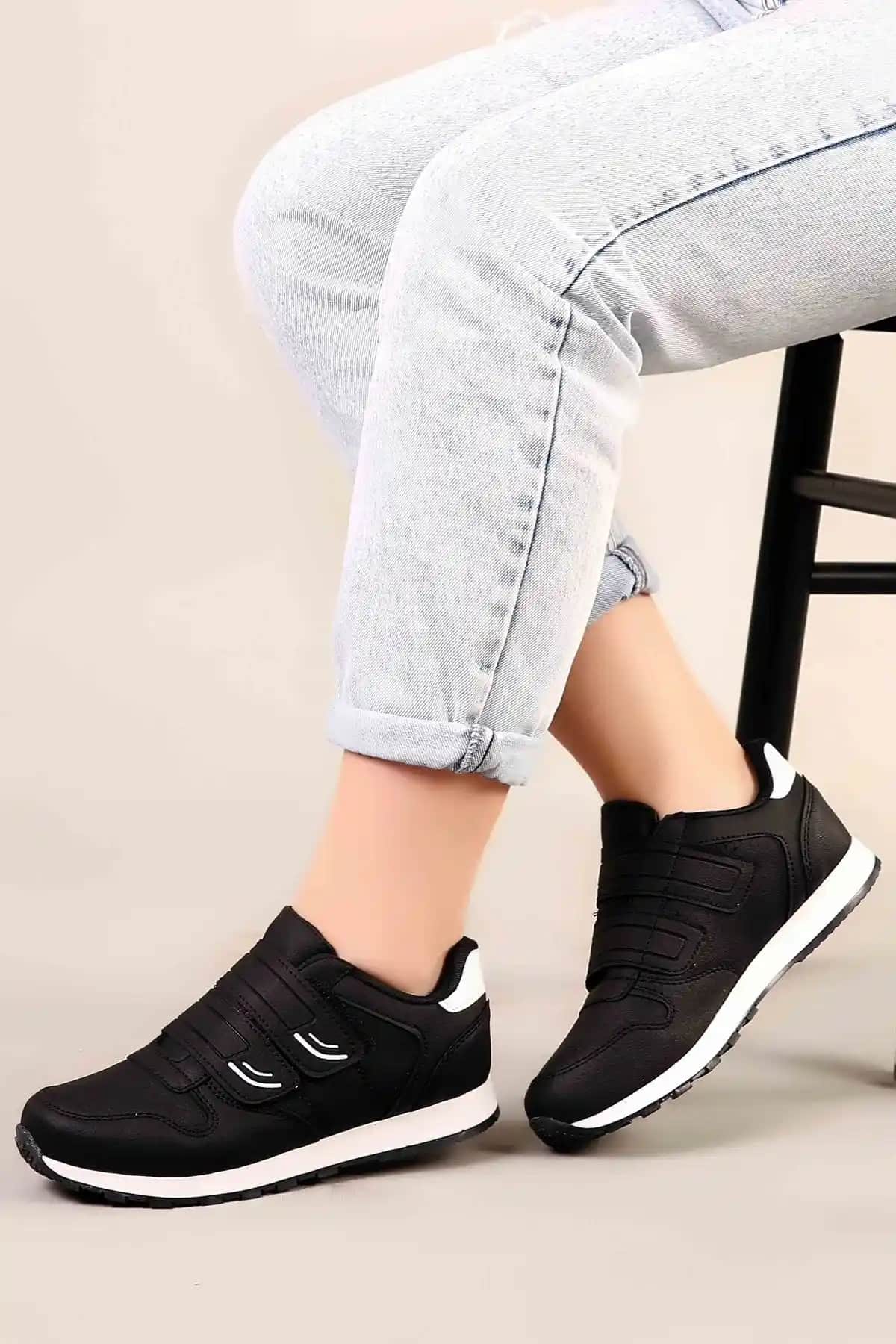 Lord's Unisex Siyah Beyaz Çift Bantlı Spor Ayakkabı - Modern Tasarım ve Konfor