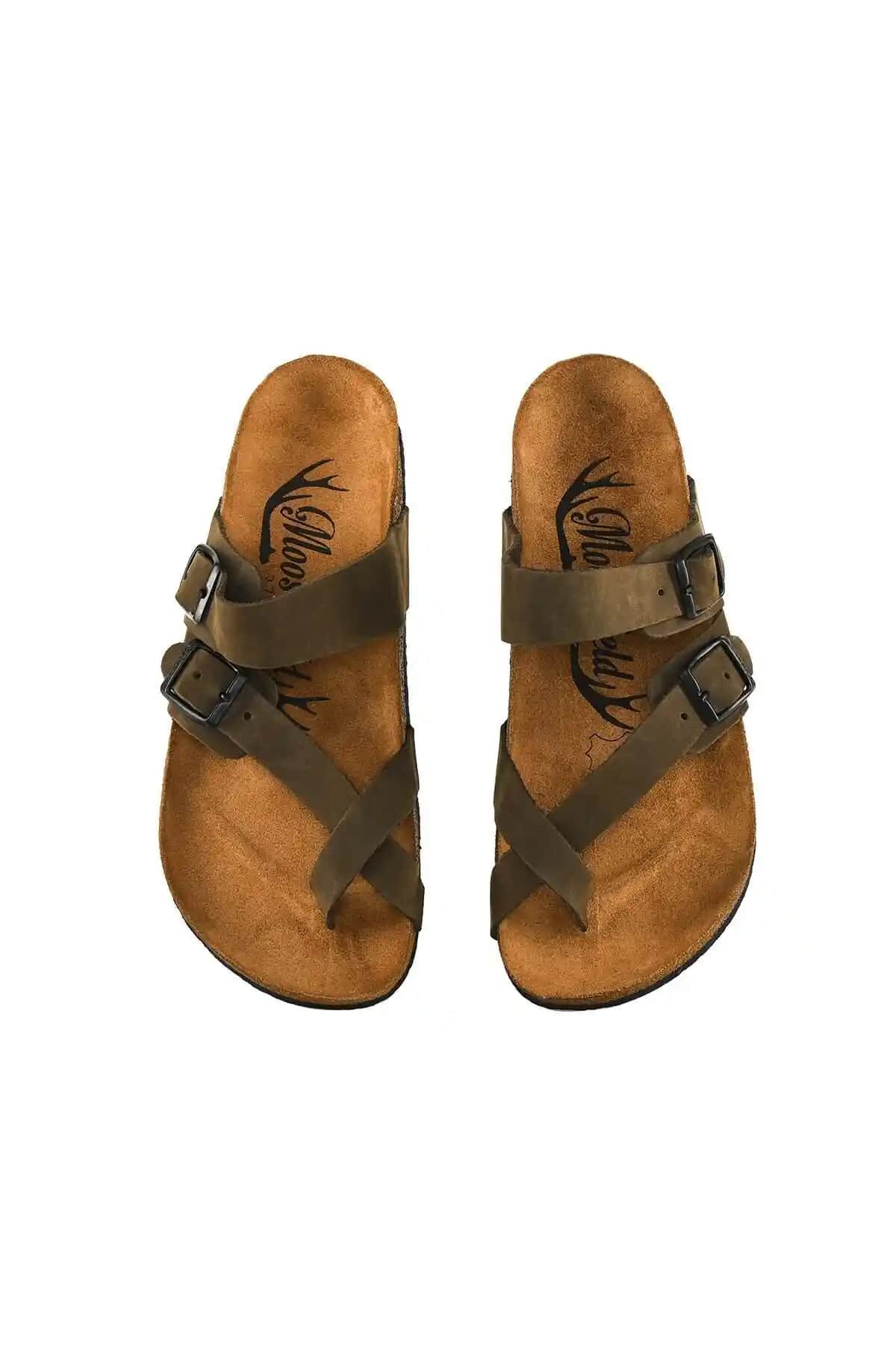 Moosefield Hakiki Deri Unisex Eskitme Haki Nubuk Terlik: Şıklık ve Konforun Birleşimi