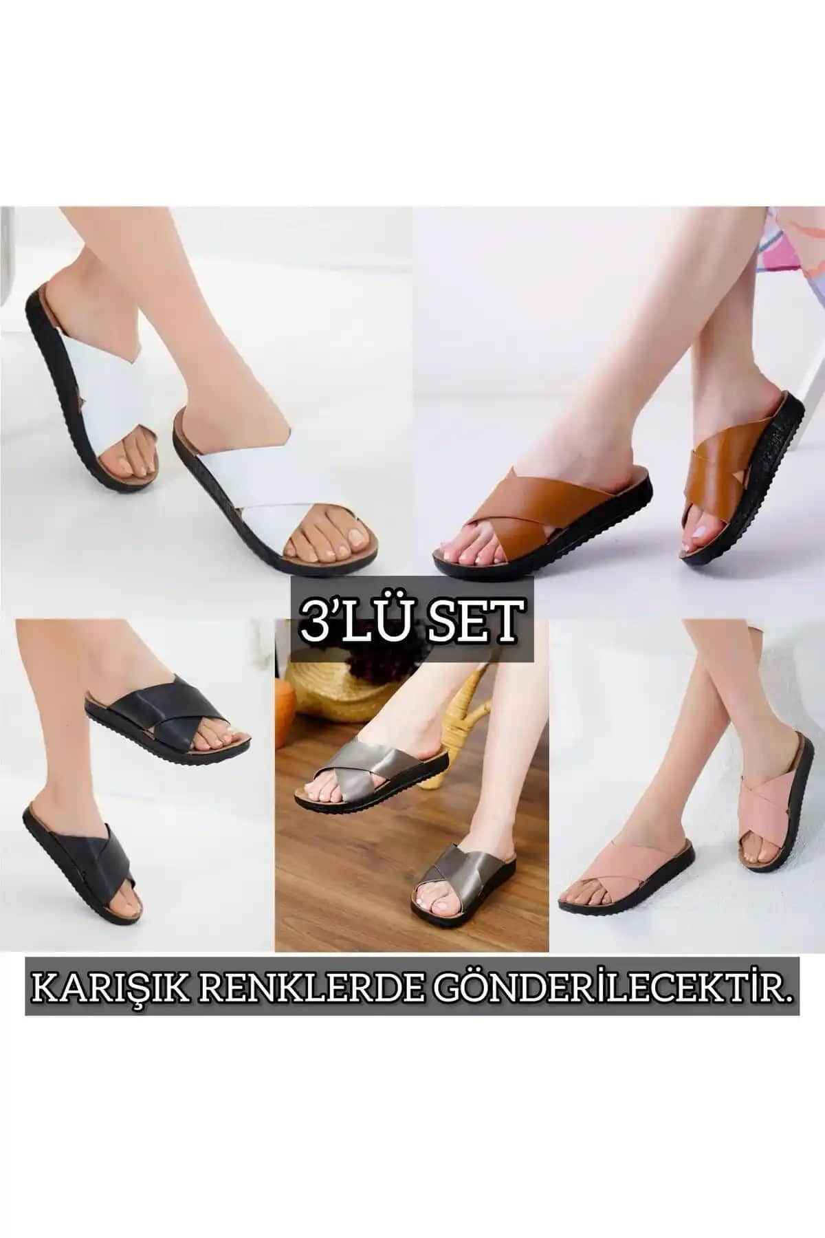 Slipcat 3'lü Kadın Kaymaz Sokak ve Plaj Terlikleri Şıklık ve Konfor Sunan Tasarım