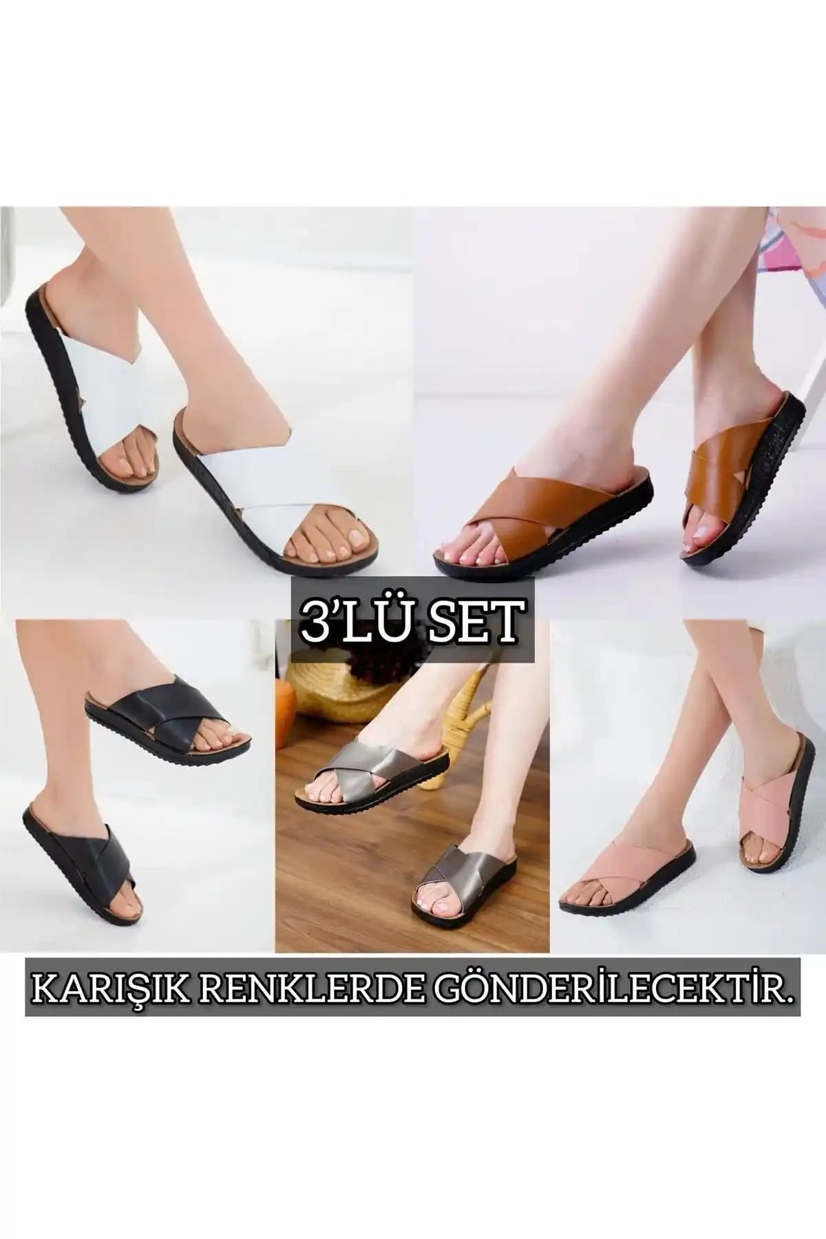 Slipcat 3'lü Kadın Kaymaz Sokak ve Plaj Terlikleri Şıklık ve Konfor Sunan Tasarım