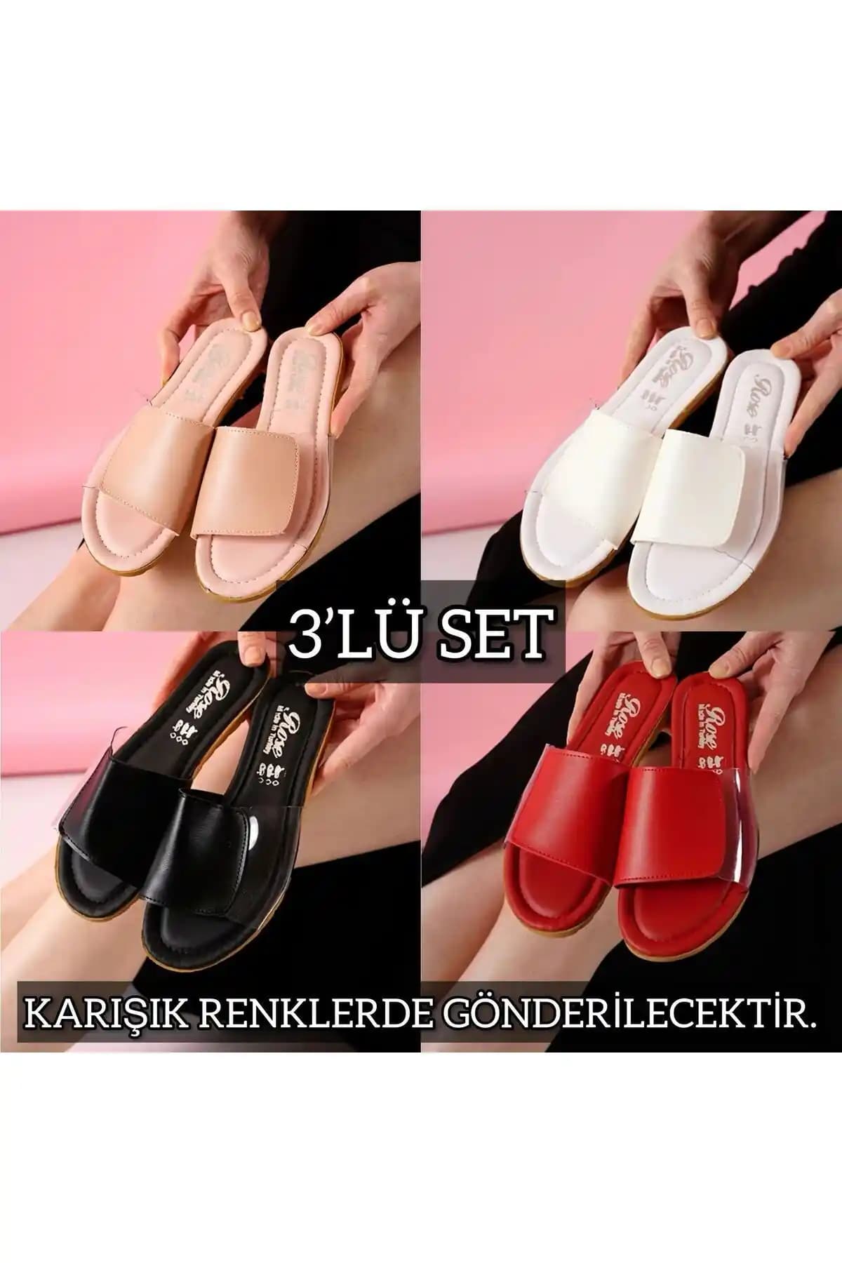 Slipcat 3'lü Kadın Yazlık Terlik Seti Şık ve Dayanıklı Tasarımıyla Günlük Kullanım İçin Uygun