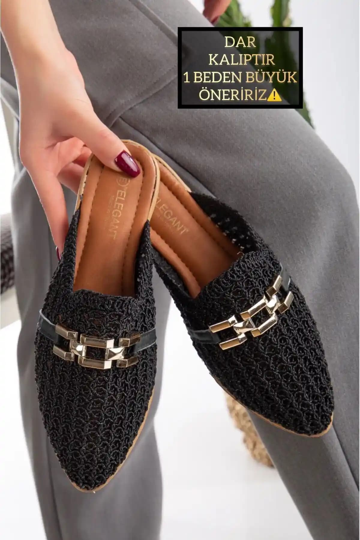 Slipcat Kadın Dantel İşlemeli Zincirli Ev ve Dış Mekan Terliği Günlük Kullanım İçin