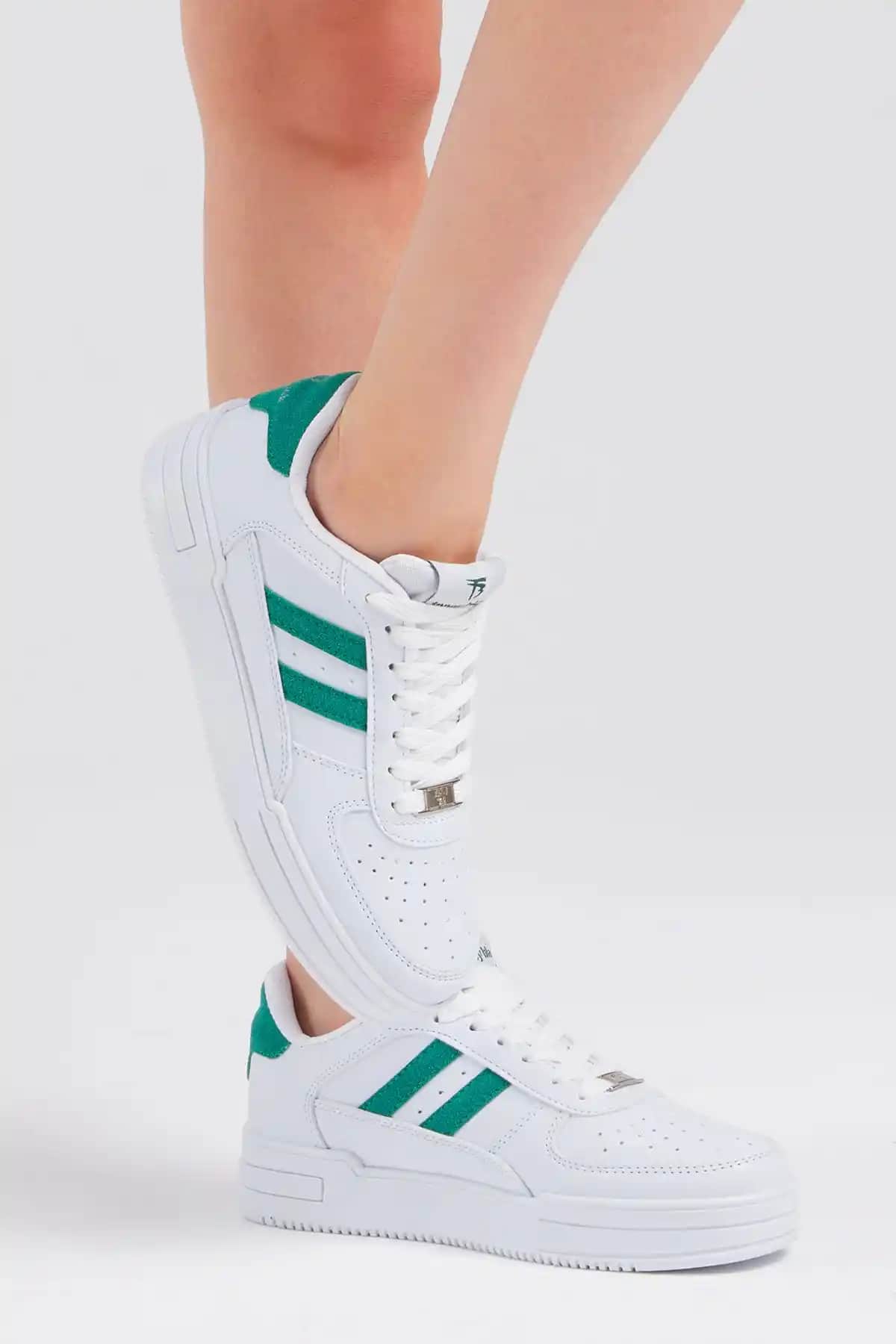 Tonny Black Unisex Beyaz Yeşil Yanı Çizgili Rahat ve Şık Sneakers Modeli