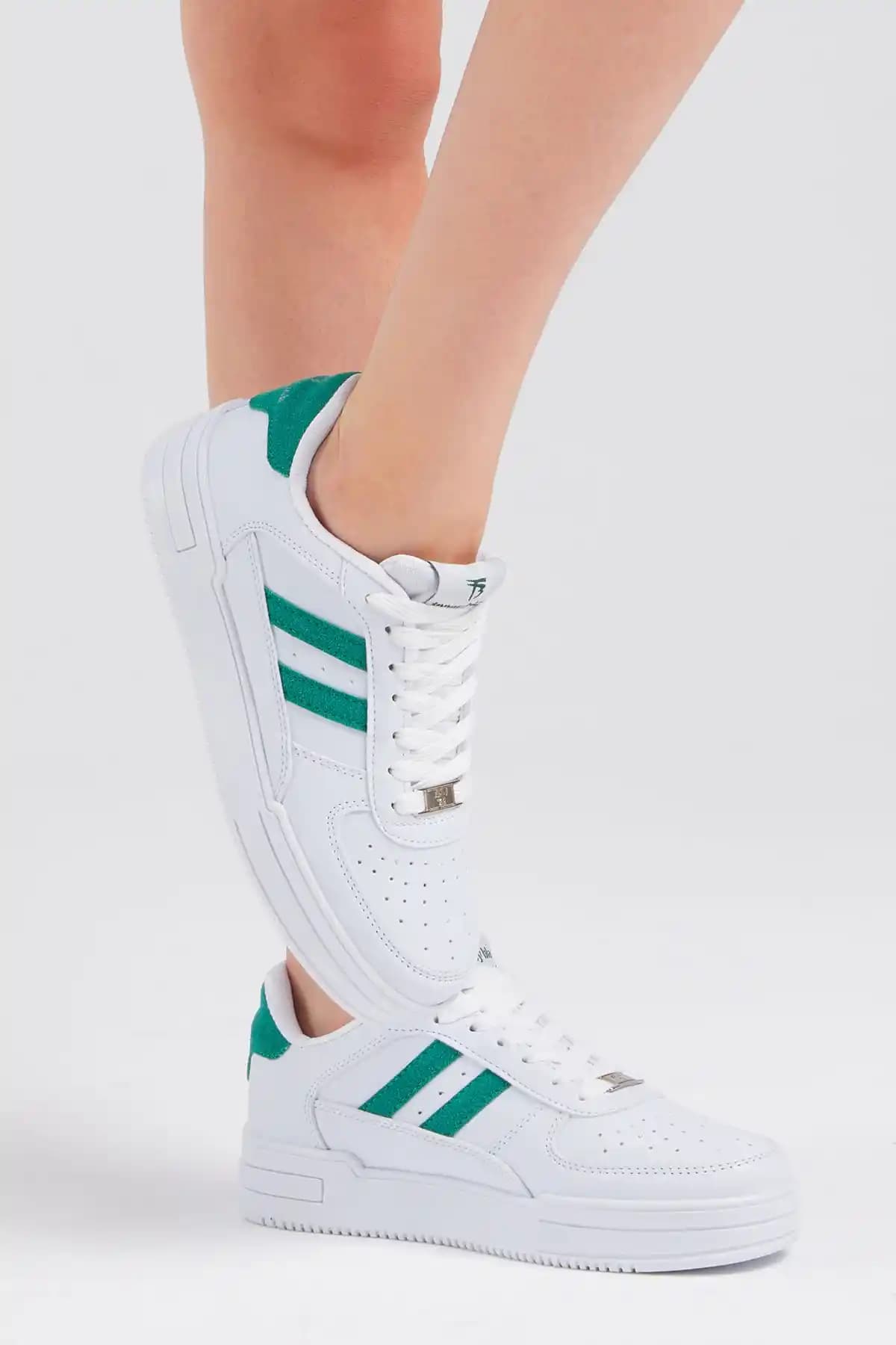 Tonny Black Unisex Beyaz Yeşil Yanı Çizgili Rahat ve Şık Sneakers Modeli