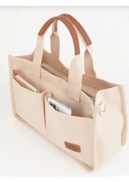 Altunay Krem Kanvas Cepli Tote Bag Günlük Kullanım İçin Şık ve Dayanıklı Tasarım