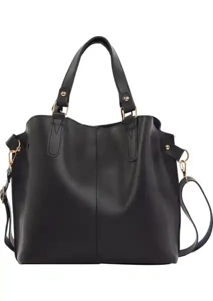 Bagmori Siyah Kadın Üç Bölmeli Çıtçıt Detaylı Çanta Günlük Kullanım İçin Uygun