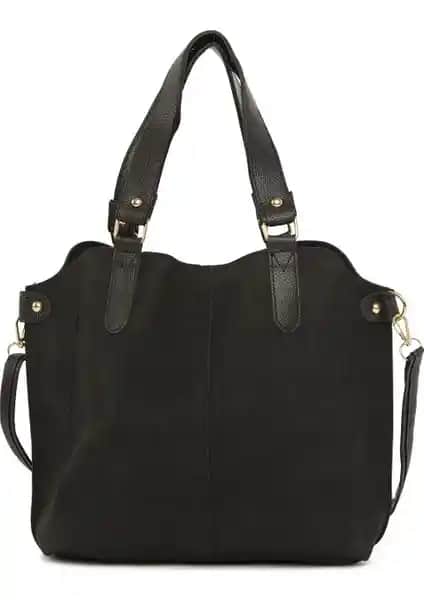 Bagmori Siyah Nubuk Çanta Üç Bölmeli Çıtçıt Detaylı Günlük Kullanım için Tasarlandı