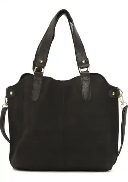 Bagmori Siyah Nubuk Çanta Üç Bölmeli Çıtçıt Detaylı Günlük Kullanım için Tasarlandı