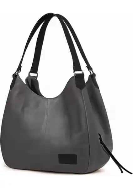 Cappadocia Vintage Kadın Gri Antrasit Suni Deri Günlük Omuz Çantası Detayları