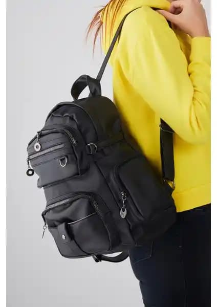 City Center Fashion Kadın Çok Gözlü Yıkama Deri Sırt Çantası Günlük ve Spor Kullanımına Uygun