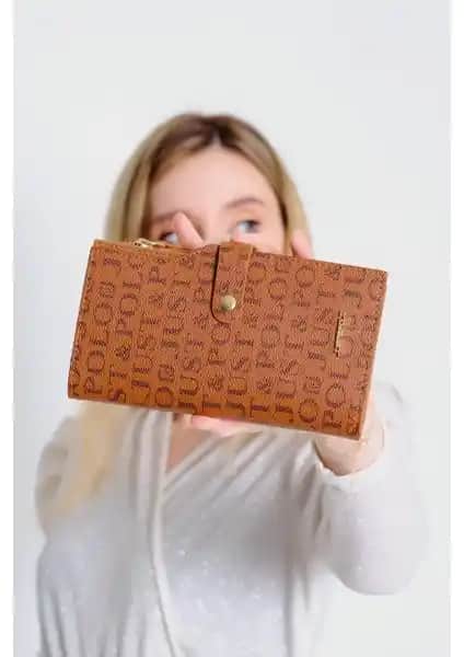 Just Polo Taba Kadın Baskı Desenli Kilit Detaylı Kartlık Cüzdan Günlük Kullanım İçin Uygun