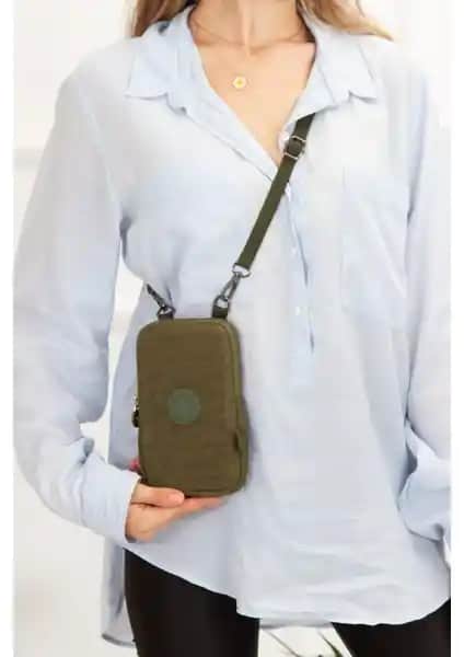 Kadınlar için Haki Renkli Krinkıl Kumaş Günlük Kullanım Şık Çanta