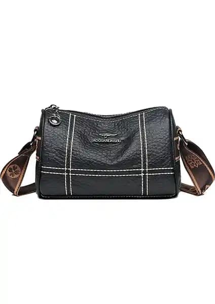 Masoffy Siyah Hakiki Deri Omuz Çantası Günlük Kullanım İçin Modern ve Dayanıklı Tasarım