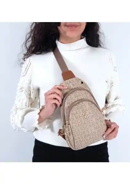 Nas 1070 Yazılı Body Bag Çanta Vizon Taba Günlük ve Şık Kullanım İçin Tasarlandı