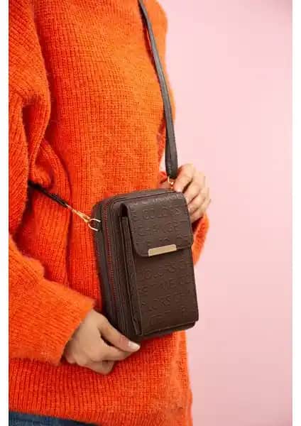 Paul Brand Just Polo Kahverengi Baskılı Çapraz Cüzdan Çanta Günlük ve Şık Kullanım İçin