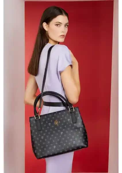 Pierre Cardin Siyah Monogram Kadın Kol Çantası Günlük ve Özel Kullanım İçin Uygun