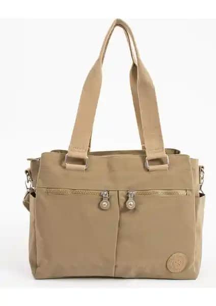 Sanmorris Kadın Büyük Boy Bej Renkli Bölmeli Suya Dayanıklı Çanta Günlük ve Seyahat Kullanımı İçin