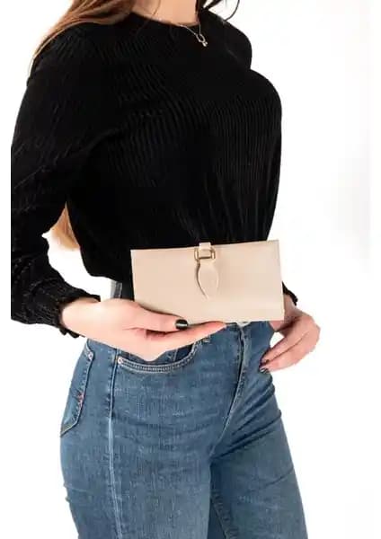 Womancraft Yumuşak Derili Bej Kadın Cüzdanı Çok Bölmeli ve Şık Tasarım