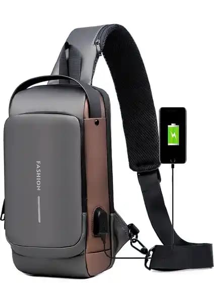 Go Biz Su Geçirmez Oxford Kumaş Çapraz, Göğüs ve Omuz Çantası USB Şarjlı Kilitli