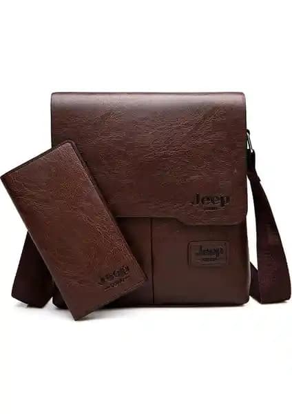 Jeep Erkek 2'li Deri Çapraz Askılı Omuz Çantası Kahverengi - Şıklık ve Fonksiyonellik