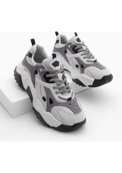 Marjin Kadın Yüksek Taban Sneaker Edisa Gri Bağcıklı Spor Ayakkabı Konforu