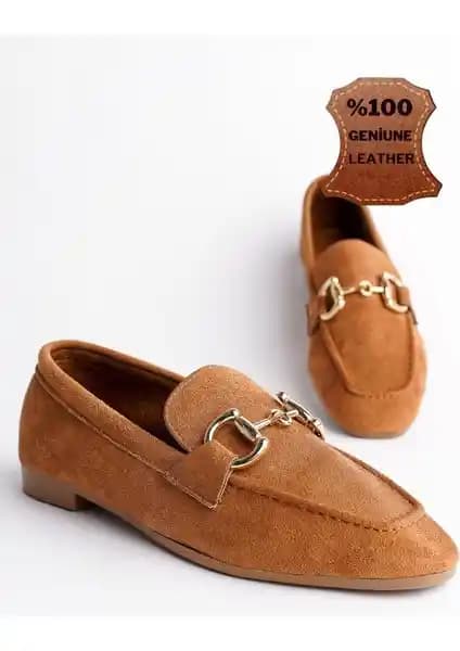 Muggo Mona Metal Tokalı Hakiki Deri Kadın Loafer Günlük Ayakkabı Konforlu Tasarım