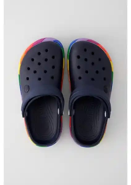 Ozyo Samesa Siyah Gökkuşağı Clogs Eva Yazlık Plaj Terliği Kadınlar İçin Rahat ve Şık