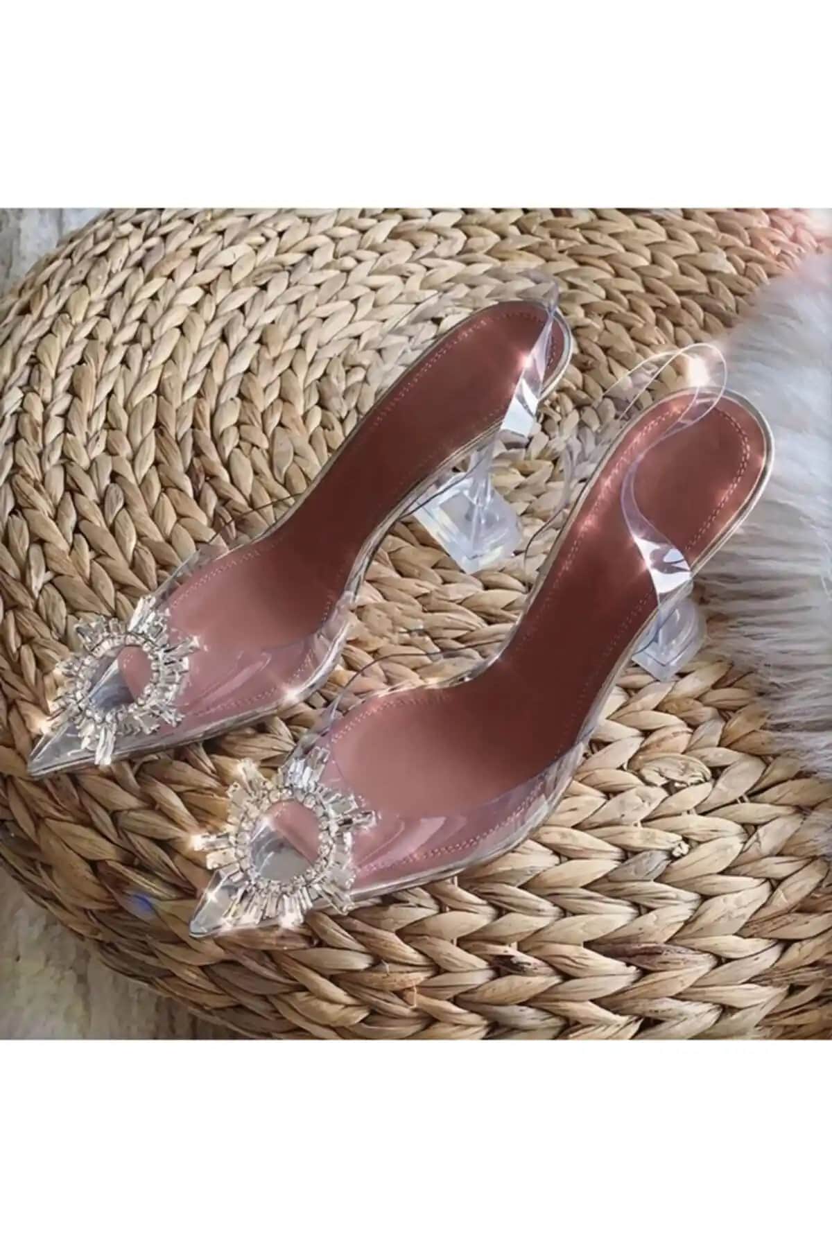 TrendyAnka Kadın Princess Gümüş Nude Taba Beyaz Şeffaf Topuklu Sandalet Ayakkabı