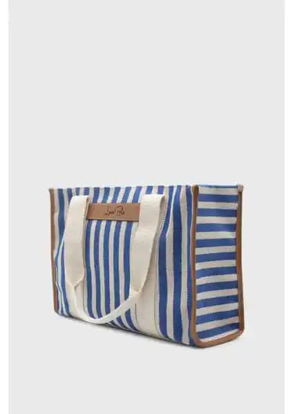 Lunablu Kadın Çanta Karşılaştırması: Mavi ve Vizon Çizgili Keten Tote Modelleri