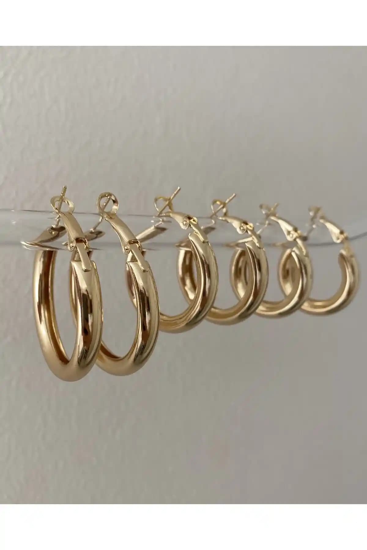 Gold 3 Boy Çift Halka Küpe Seti ve Gold Çelik Halka Küpe Karşılaştırması