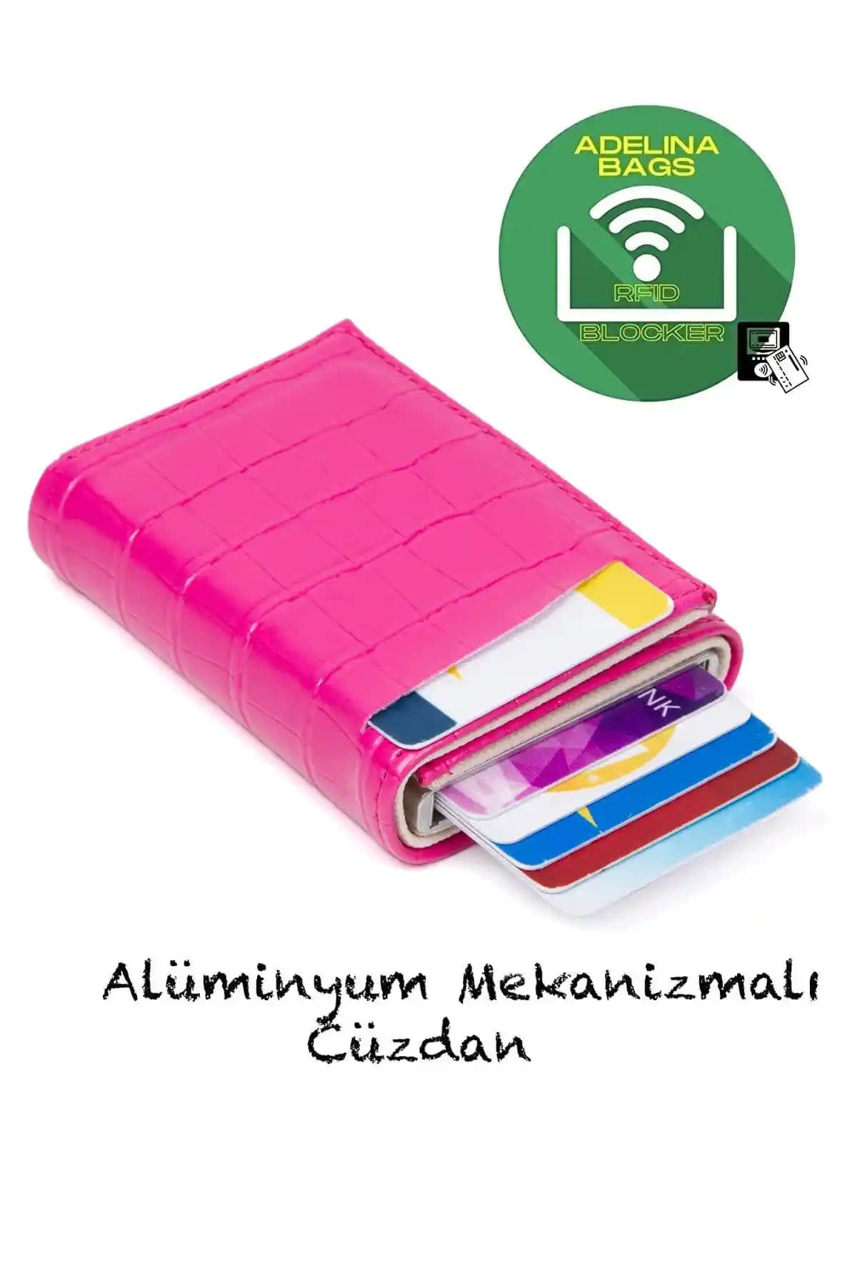 Newish Adelina Timsah Desenli Fuşya ve Turuncu Nova Deri Kartlık Karşılaştırması