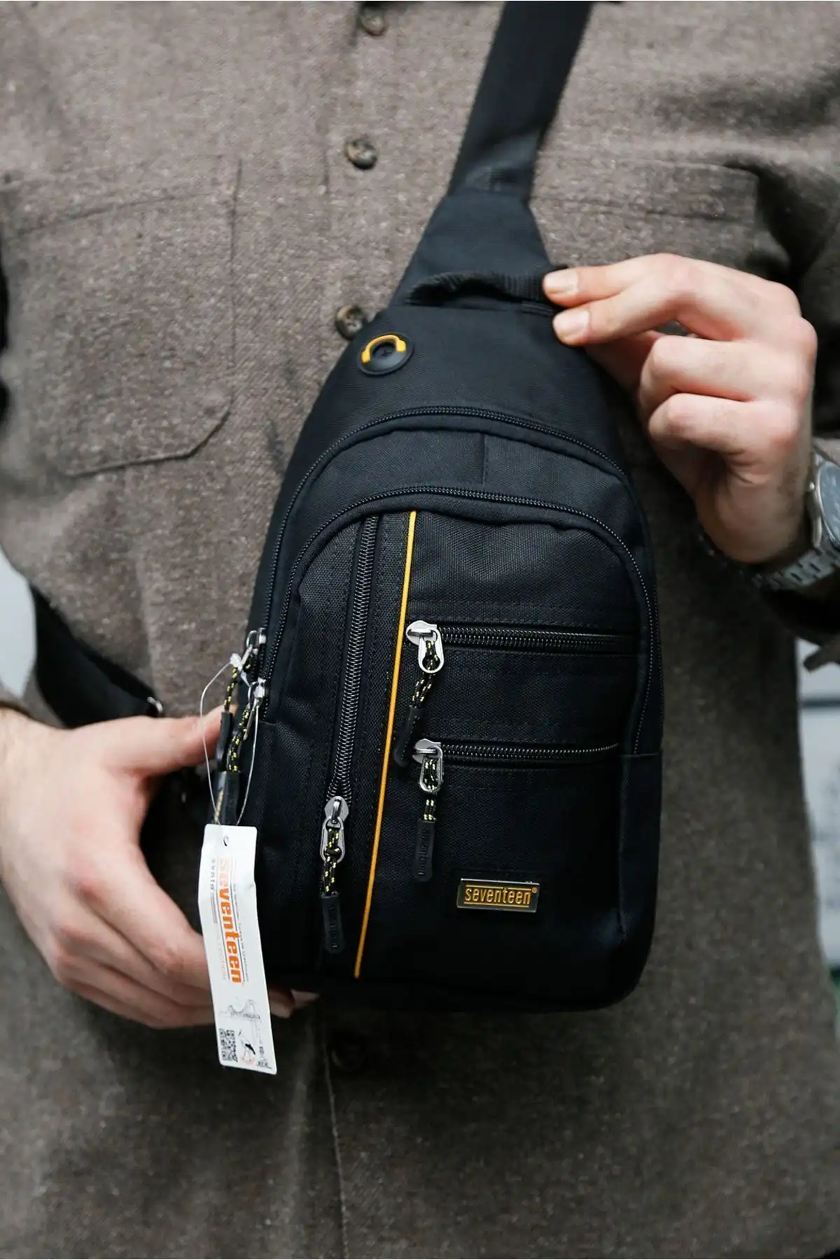 Fao PoloSeventeen Siyah Orta Boy Çok Gözlü Sırt ve Çapraz Çanta