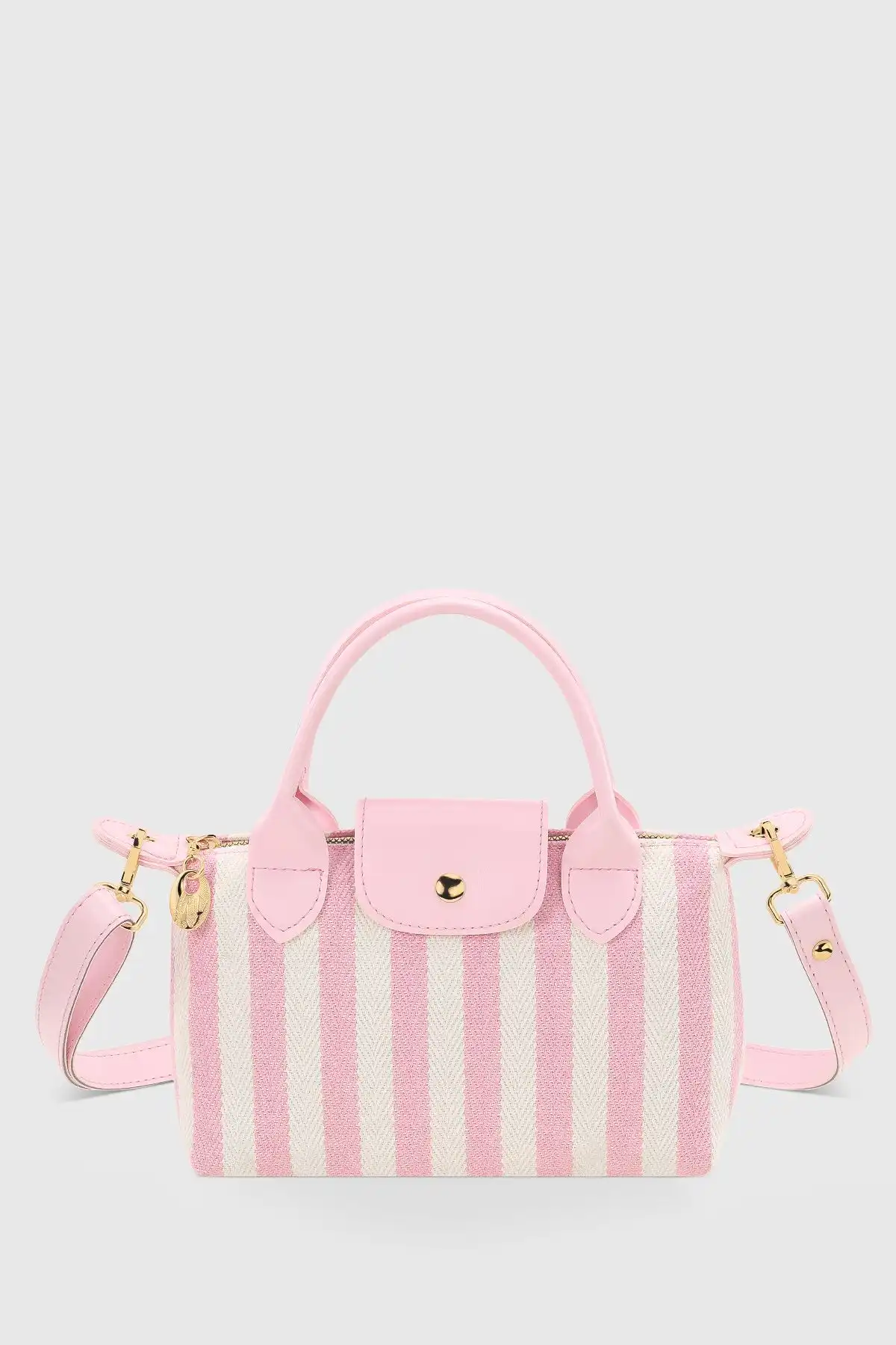 Housebags Pembe Çizgili Kanvas Çok Yönlü PU Deri Çanta