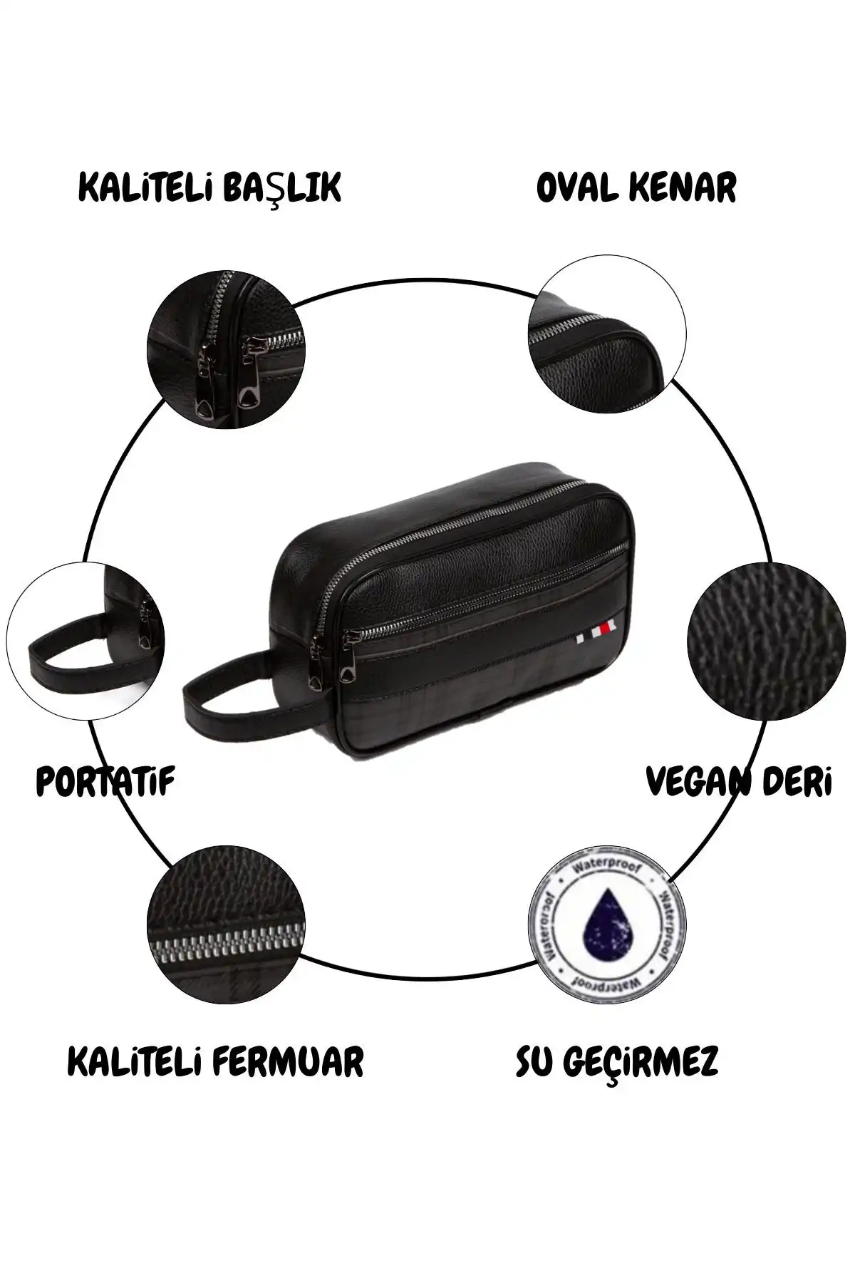 Newish Erkek Siyah Vegan Deri Suya Dayanıklı El Çantası