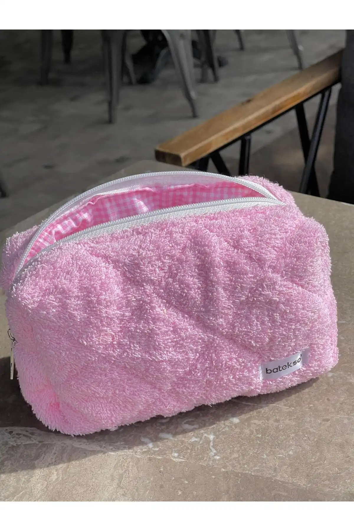 Batekso Açık Pembe Havlu Makyaj Çantası: Çok Amaçlı Kullanım için İdeal