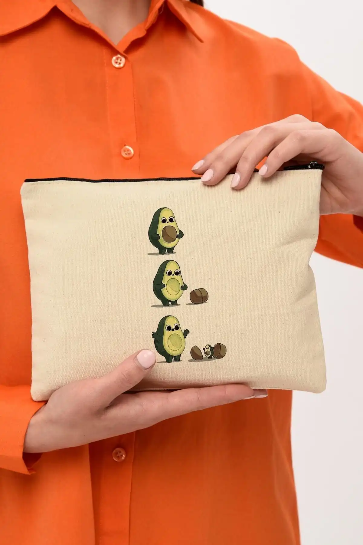 Çınar Bez Çanta Clutch: Avokado Temalı Şık ve Fonksiyonel Kanvas Çanta