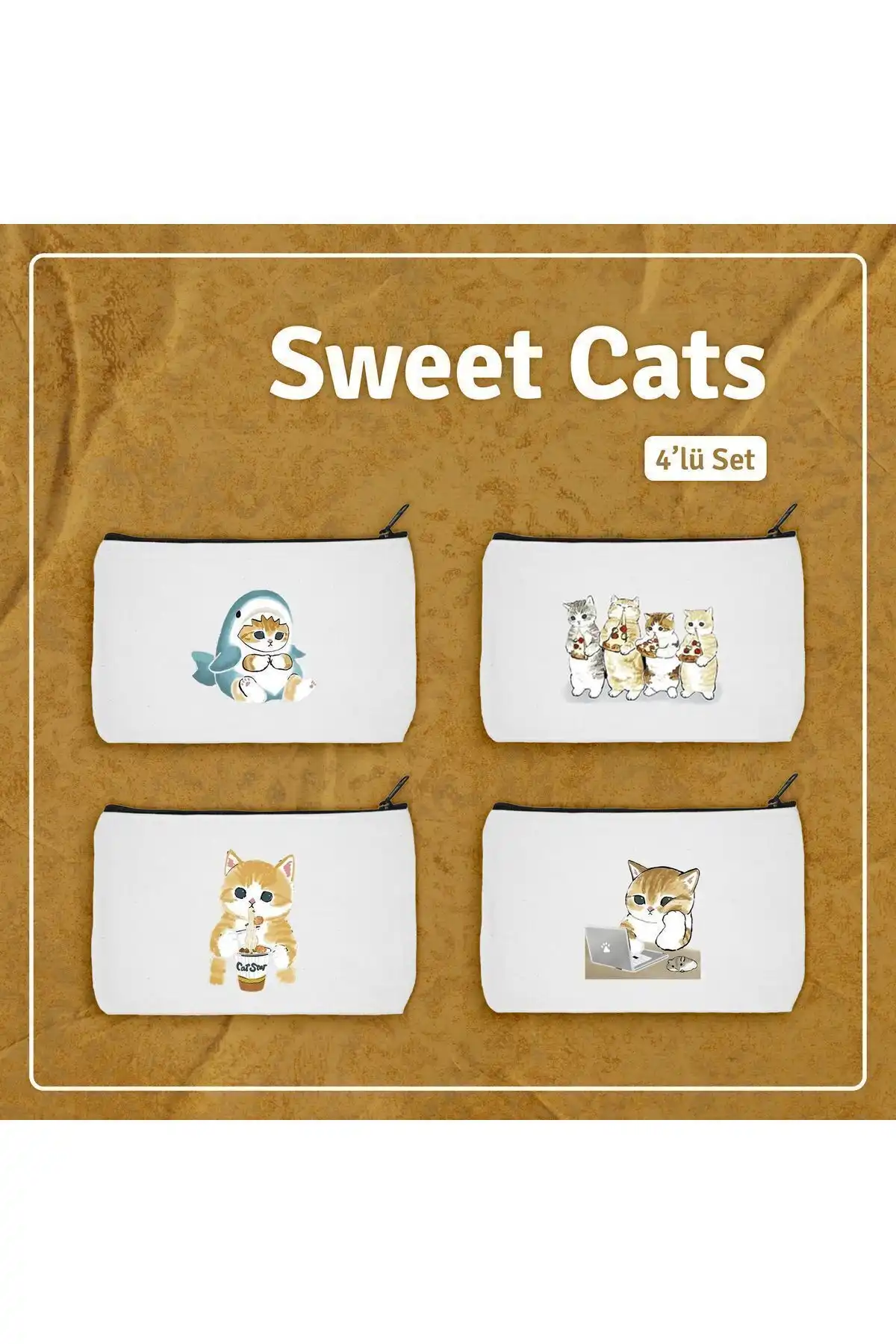 daystore Sweet Cats 4’lü Set: Hem Kalemlik Hem Makyaj Çantası