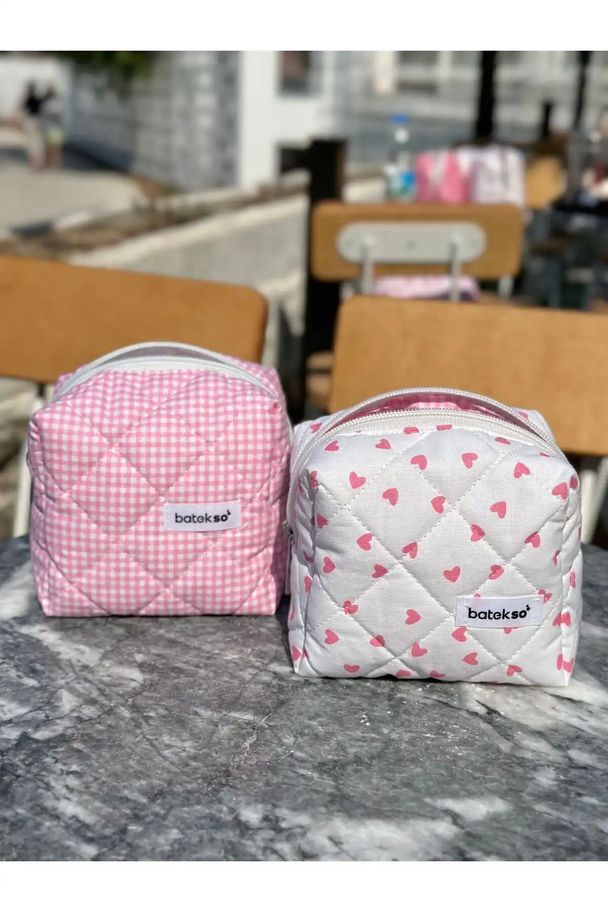 Batekso 2'li Mini Pembe Kalp Desenli Makyaj Çantası Özellikleri