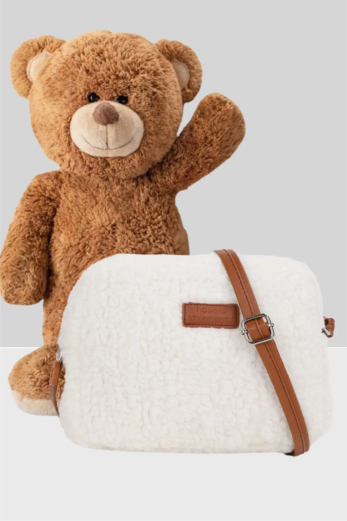 NOTHING Kadın Taba Krem Kürklü Peluş Mini Urban Çapraz Omuz Çanta