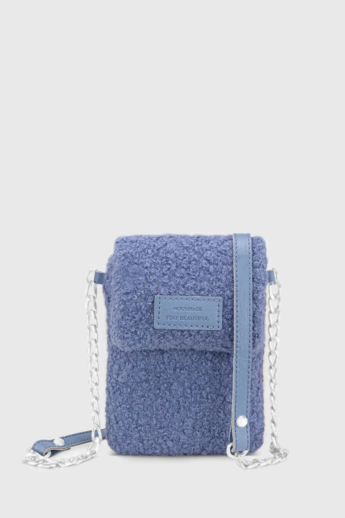 Housebags Kadın Suni Kürklü Mavi Çanta ile Şıklığı Yakalayın
