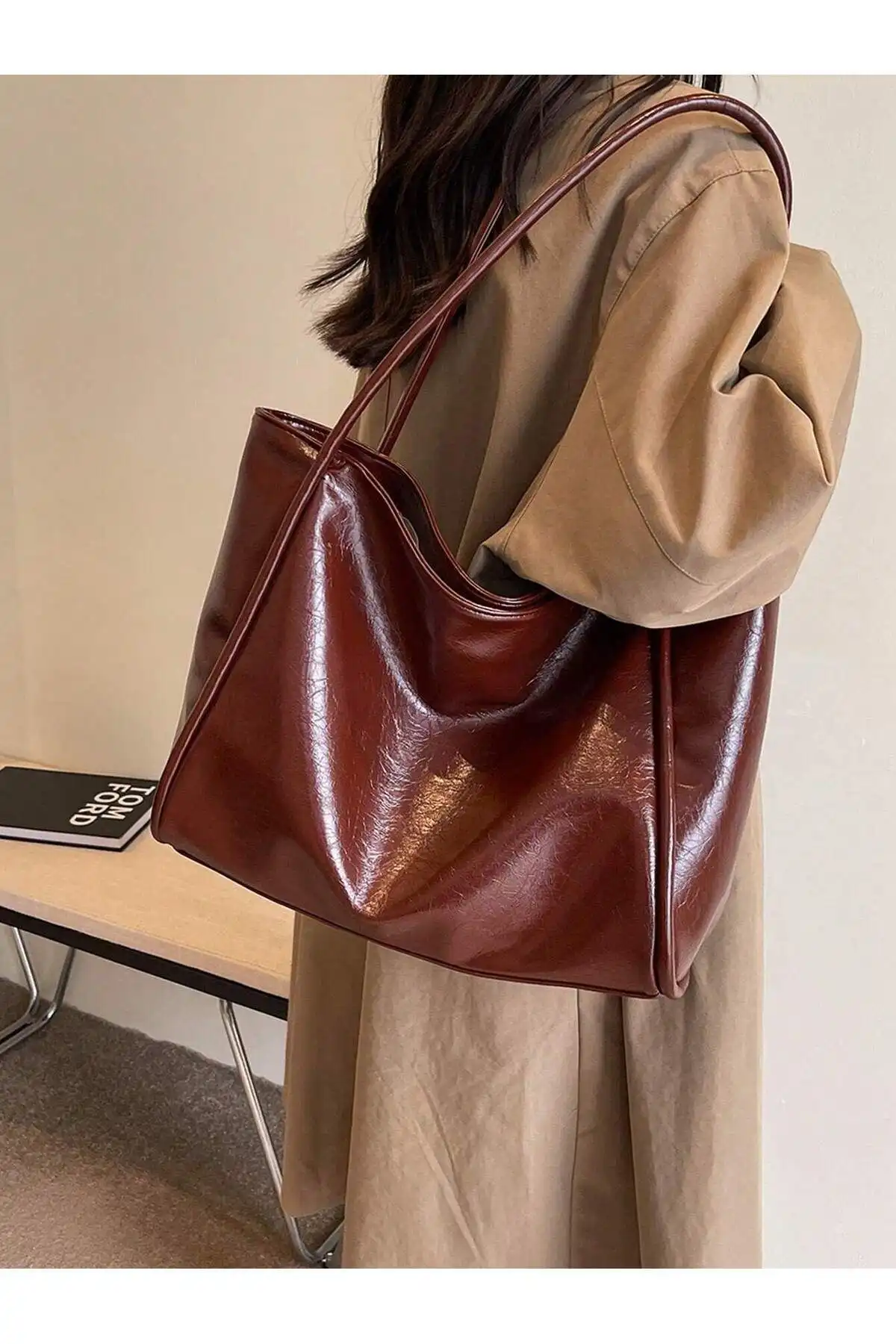 TECER Kadın Bordo Salaş Vintage Shopper Çantası ile Rahat Alışveriş Deneyimi