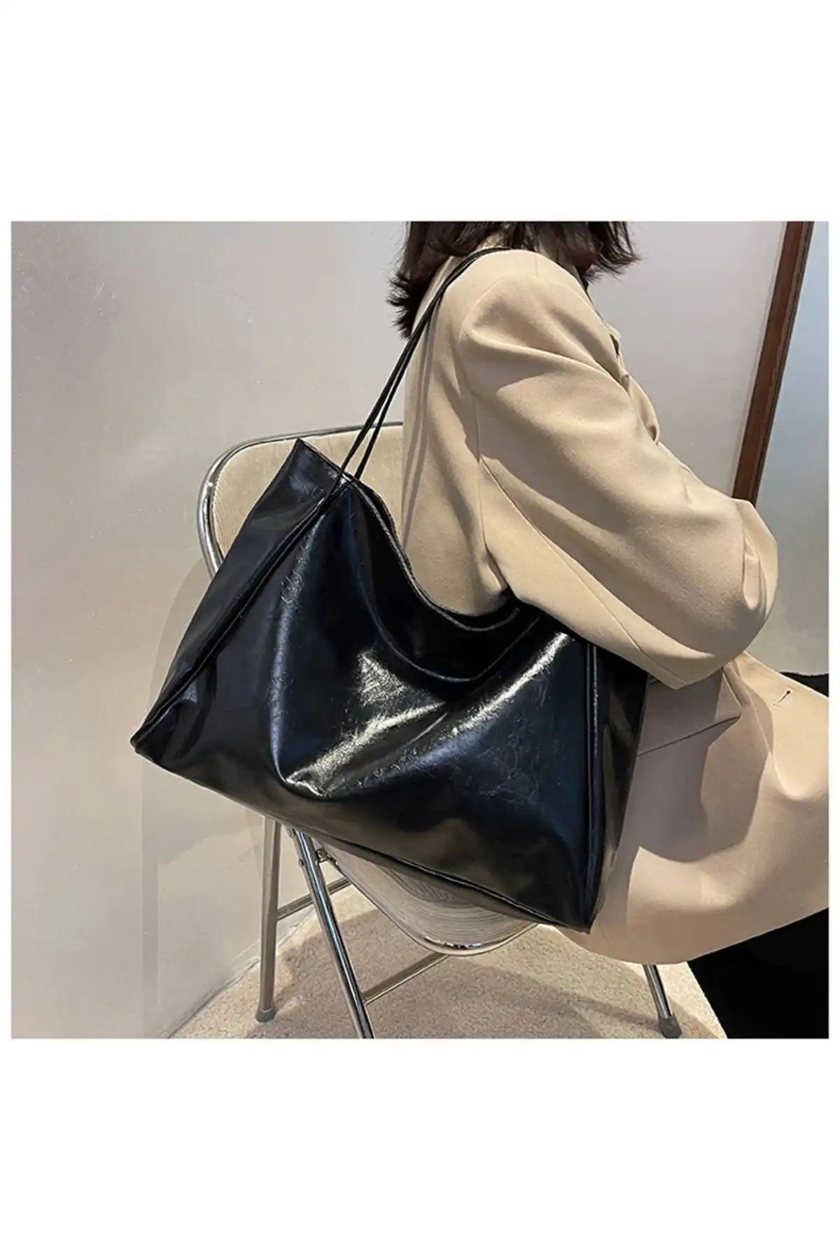 TECER Kadın Siyah Salaş Vintage Shopper Çanta: Şıklık ve Fonksiyonellik